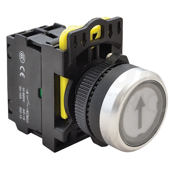 Tracon NYG3-P3L Tlačítko podsvětlené s popisembílé ( černá šipka ) 1×NO, 5A/230V AC-15, IP65, LED 230V AC/DC