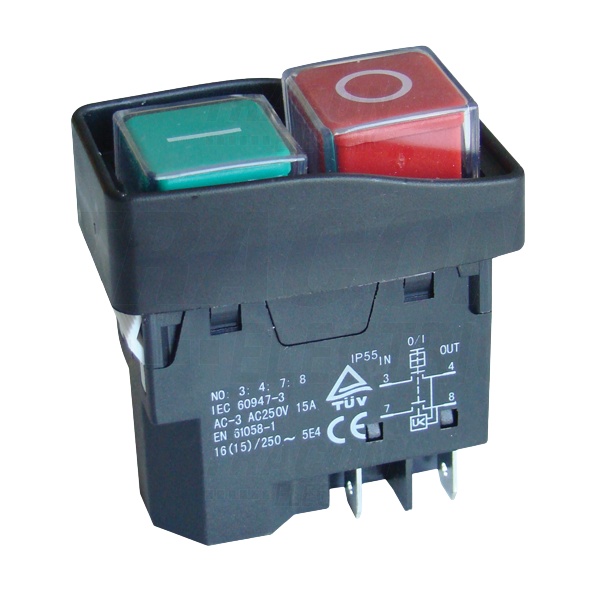 Tracon SSTM-03 Bezpečnostní tlačítko, miniaturní, upev.zaklapnutím, černý rám 4PIN, 230VAC, 12A/AC3, IP54, 6,3×0,8