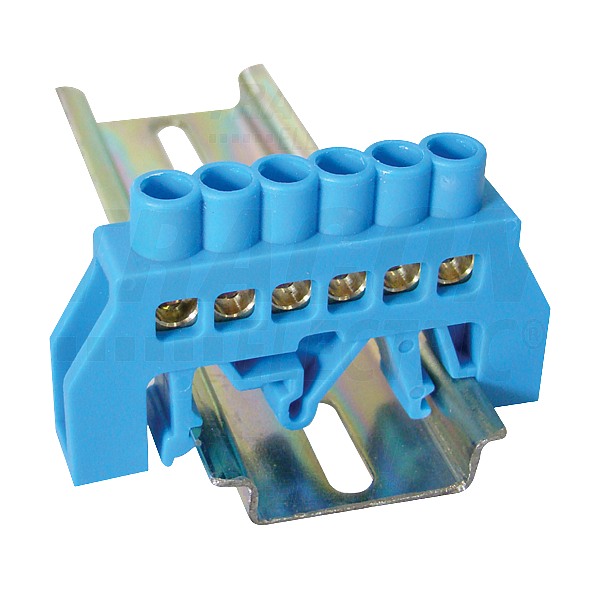 Tracon NPE-B6-6 Můstek na neutrální vodiče (N), izolovaný, modrý 230/400VAC, 63A, 6×9mm, 6P, IP20
