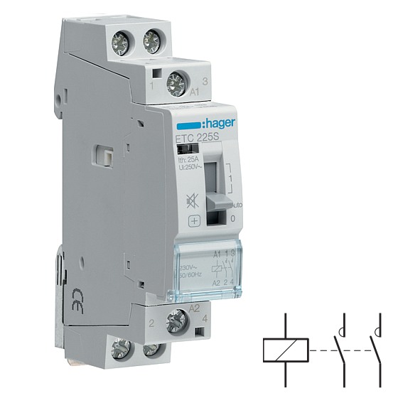 HAGER ETC225S Stykač s aut. návratem, se sníženou hlučností 25A/230V 2NO
