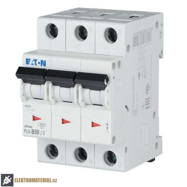 Třífázový jistič Eaton 286594 PL6-B50/3 na DIN lištu
