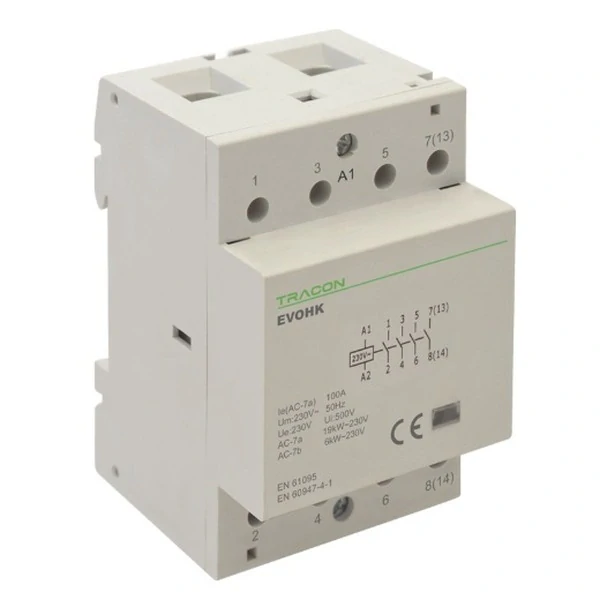 Tracon EVOHK4-63 Modulární stykač, 230V, 50Hz, 3 Mod, 4×NO, AC1/AC7a, 63A