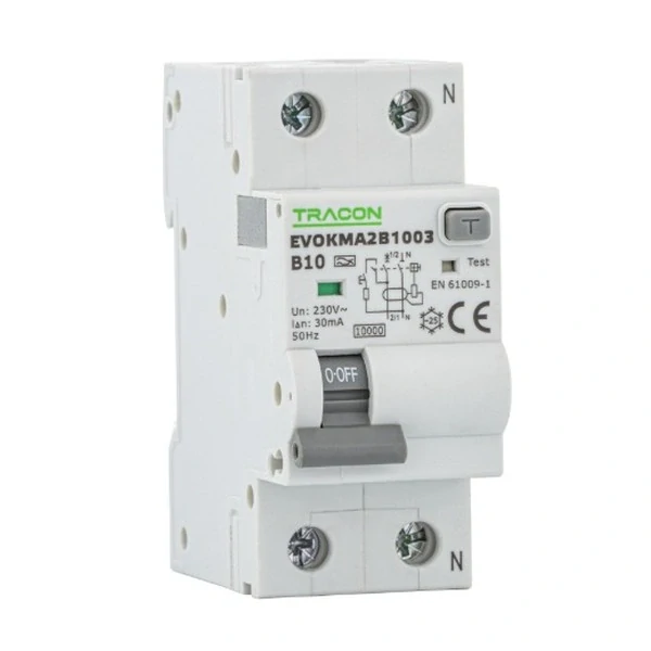 Tracon EVOKMA2B131 Kombinovaný proudový chránič 2P, 2 mod, char. B, B13A, 100 mA, 10kA, A