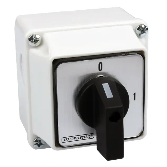 Krabicový vačkový vypínač, ON-OFF Tracon TK-209/2T 400V, 50Hz, 20A, 2P, 5,5kW, 48×48mm, 90°, IP44