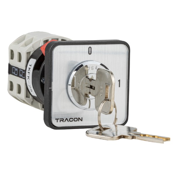 Hlavní vypínač, se zámkem, ON-OFF Tracon TKFK-25 400V, 50Hz, 25A, 4P, 7,5kW, 48×48mm