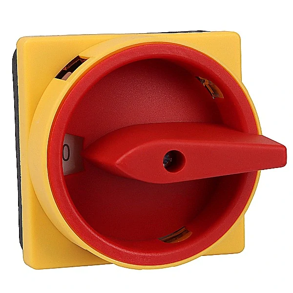 Hlavní vypínač žluto-červený, ON-OFF Tracon TKFL-63 400V, 50Hz, 63A, 4P, 18,5kW, 64×64mm