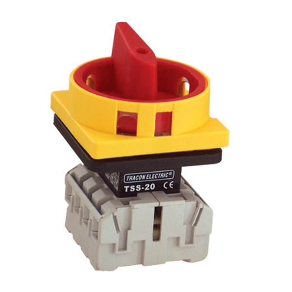 Bezpečnostní hlavní vypínač žluto-červ. Tracon TSS-40/4 400V, 50Hz, 40A, 4P, 11kW, 64×64mm