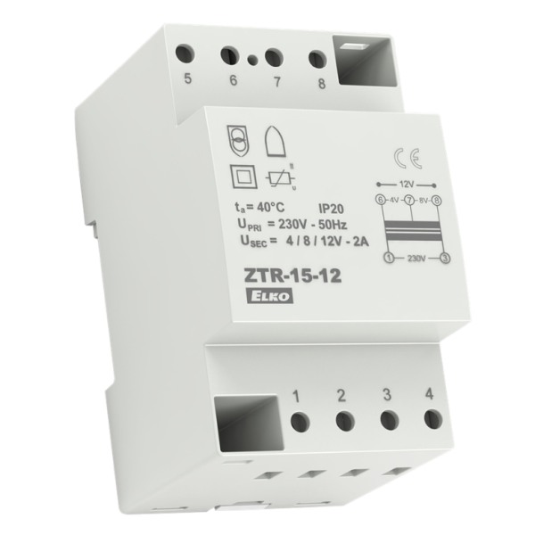 ELKO-EP 3928 ZTR-15-12 Zvonkový tranformátor, zkratuvzdorný, 12V/AC, 15VA, 2-modul