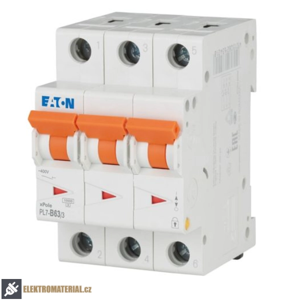 Třífázový jistič Eaton 263401 PL7-B63/3 na DIN lištu