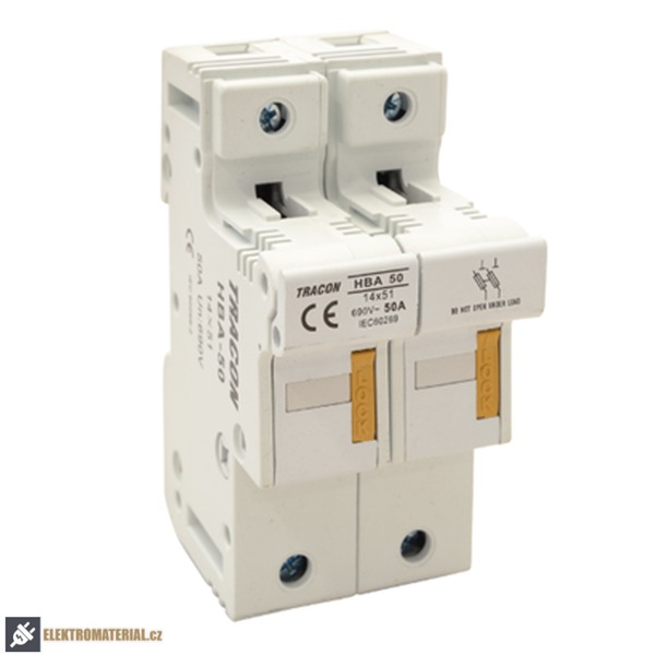 Tracon HBA-2P-50 Pojistkový odpínač k válcové pojistce 50A, 14x51mm; Un=230V/400V