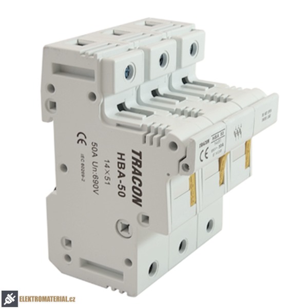 Tracon HBA-3P-50 Pojistkový odpínač k válcové pojistce 50A, 14x51mm; Un=230V/400V