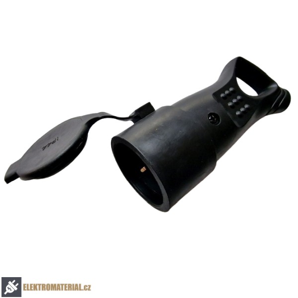 Tracon TICS-212GH Spojovací zásuvka s ochr.kontaktem, guma, s vyt.okem 16A, 250V, 2P+E, IP44 (SCHUKO)