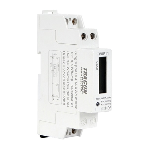 Tracon TVOF11 1-fázový digitální elektroměr, přímé měření, 1 modul 230VAC / 5(40)A