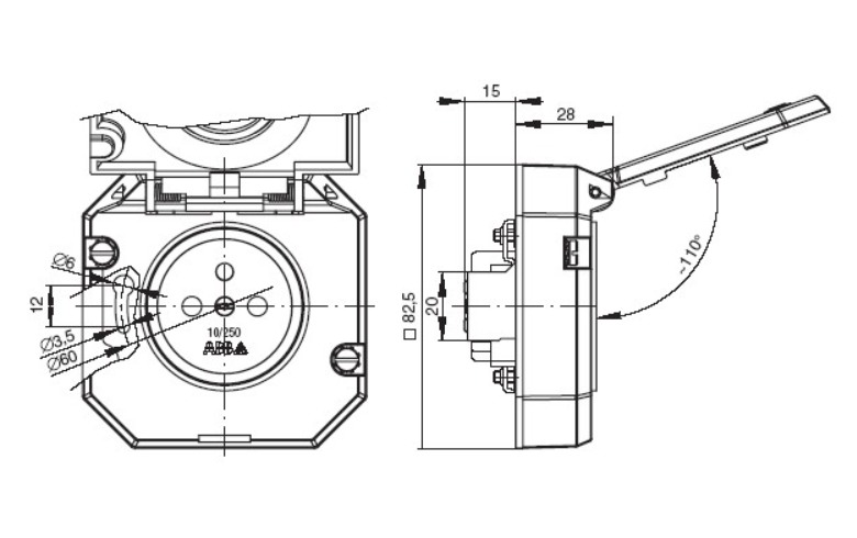 ABB 5518-2790 Venkovní zásuvka jednonásobná, vestavná s víčkem, Al, IP55