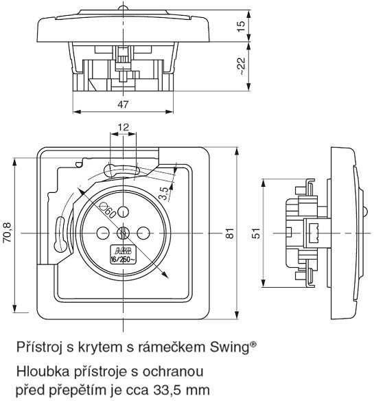 Zásuvka ABB Swing 5598G-A02349 B1 jednonásobná s ochranným kolíkem, přepěťovou ochranou bílá