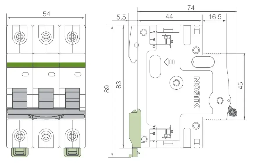Noark 100328 Ex9BH 3P B50 Instalační jistič 10 kA, charakteristika B, 50 A, 3pól