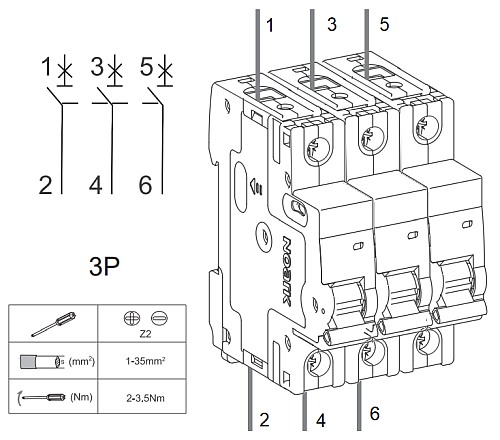 Noark 100228 Ex9BN 3P D4 Instalační jistič 6 kA, charakteristika D, 4 A, 3pól