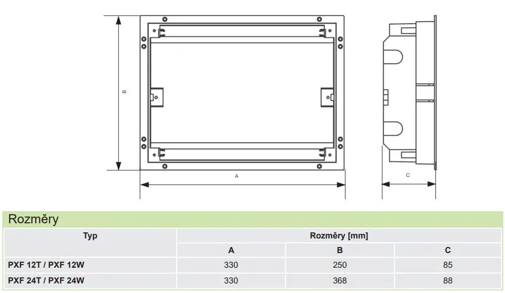 Noark 101532 PXF 12W Plastová rozvodnice, ploché bílé dveře, montáž pod omítku, IP40, 1 řada, 12 modulů