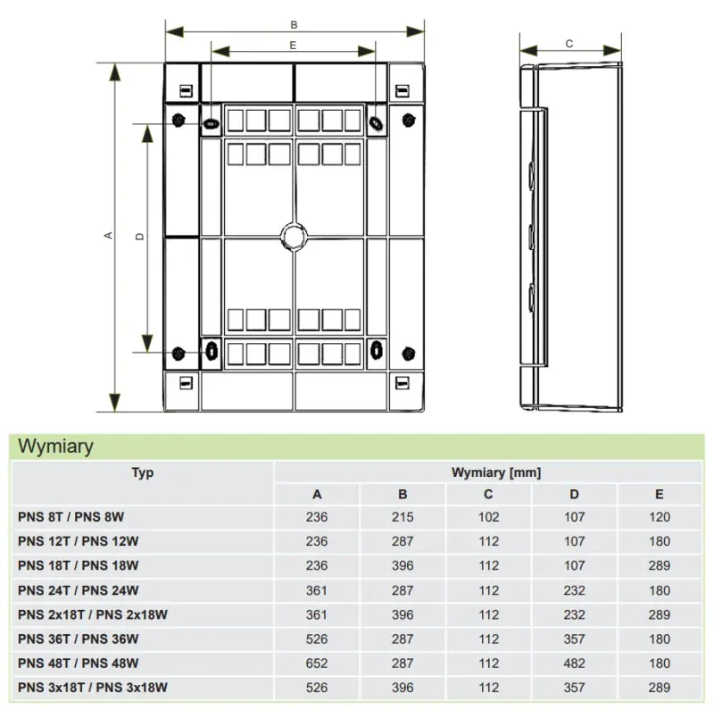 Noark 113272 PNS 4x18W Plastová rozvodnice, bílé dveře, montáž na omítku, IP40, 4 řady, 4x18 modulů