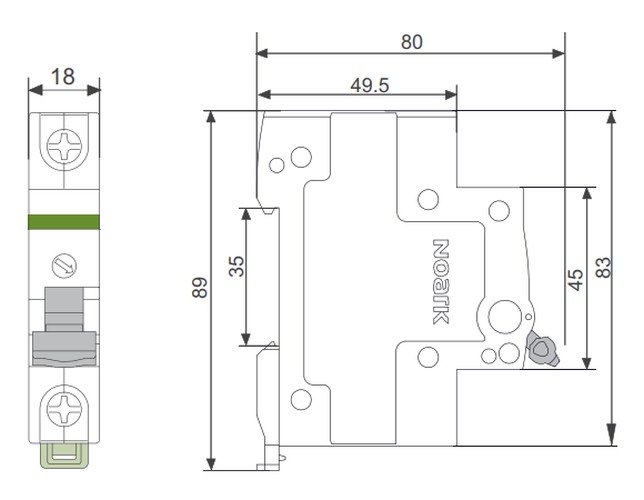 Noark 102304 Ex9I125 1P 16A Instalační vypínač, šířka 1 modul, 1pól, 16A