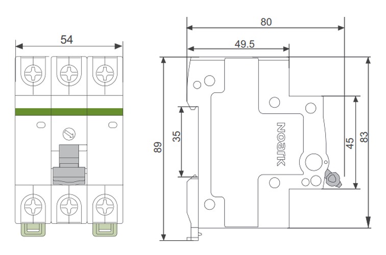 Noark 102308 Ex9I125 3P 16A Instalační vypínač, šířka 3 moduly, 3pól, 16A
