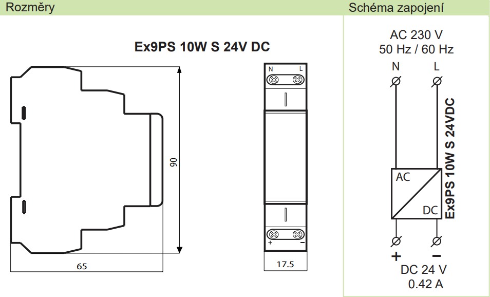 Noark 111723 Ex9PS 10W S 24VDC Napájecí zdroj, 10W, Stabilizovaný výstup, 24V DC