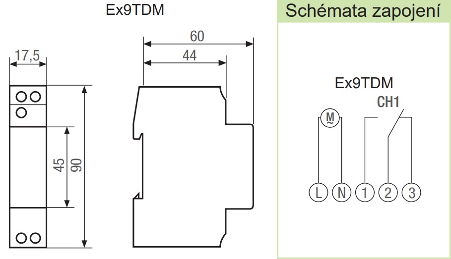 Noark 103509 Ex9TDM 1CO 230V Instalační digitální spínací hodiny, mini verze (1MU), týdenní a denní program, 1 kanálové s 1 CO kontaktem, 230V