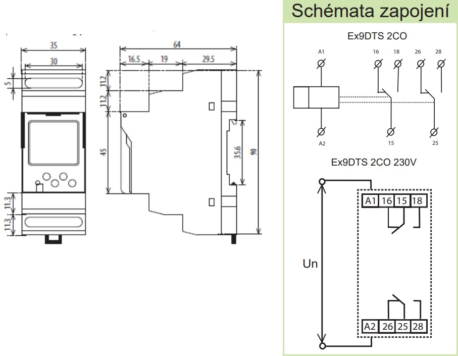 Noark 110555 Ex9DTS 2CO 230V Instalační digitální spínací hodiny, týdenní a denní program, 2 kanálové s 1 CO kontaktem, 230V
