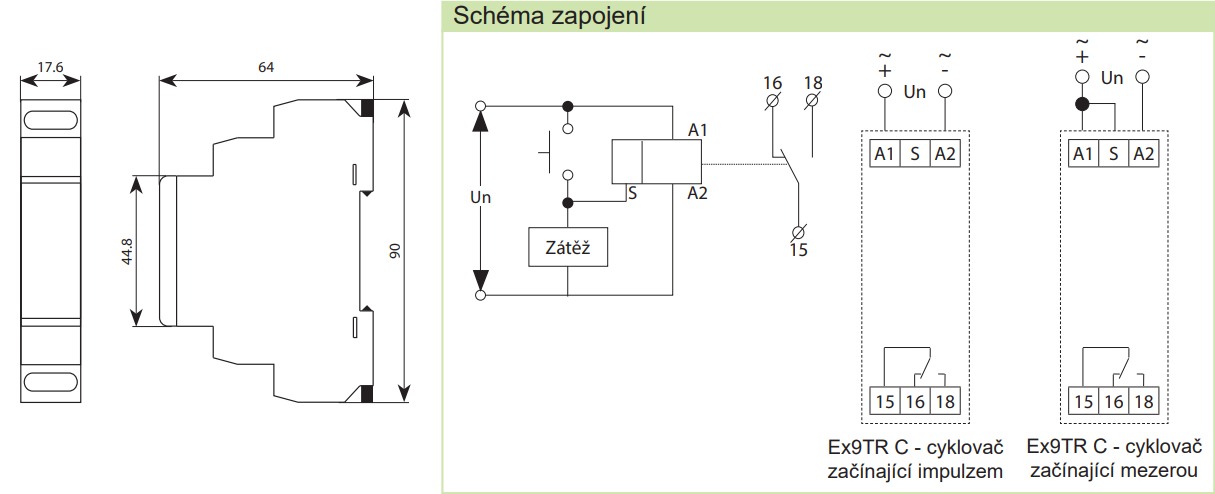 Noark 111729 Ex9TR C 1CO Asymetrický cyklovač , 1x přepínací kontakt 16A, 12-240V AC/DC, Nastavitelný přepínač ON/OFF