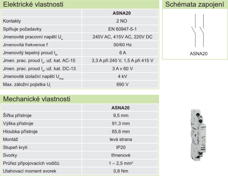 Noark 108954 ASNA20 Boční pomocné kontakty pro Ex9SN, 2NO 8592765089540