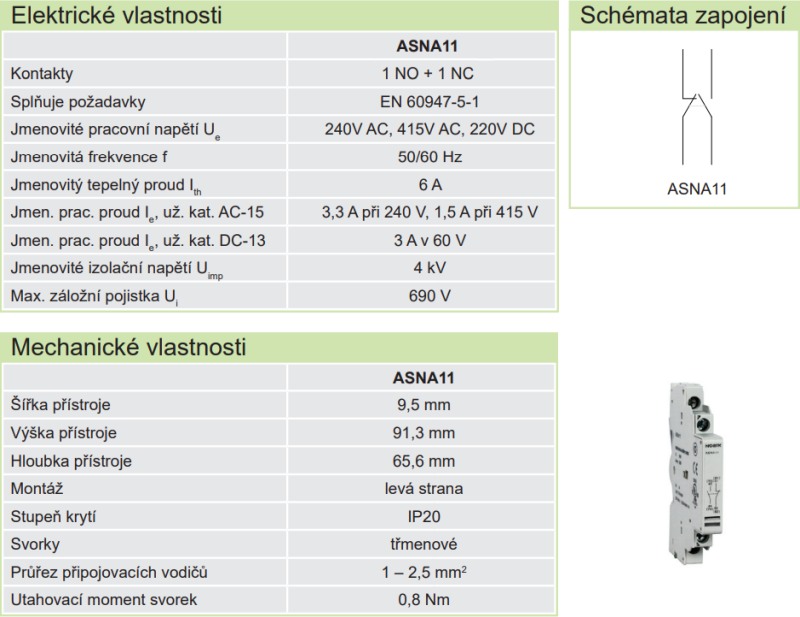 Noark 108955 ASNA11 Boční pomocné kontakty pro Ex9SN, 1NO+1NC