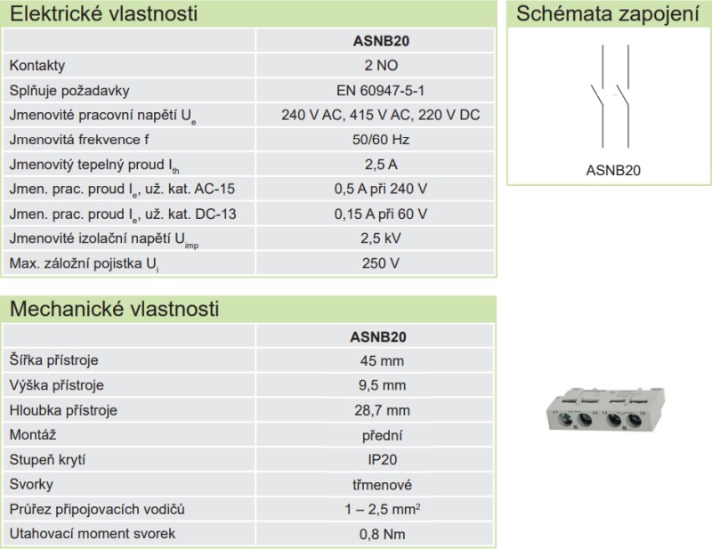 Noark 108956 ASNB20 Čelní pomocné kontakty pro Ex9SN, 2NO