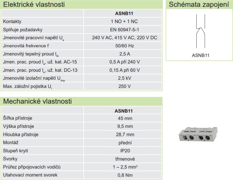 Noark 108957 ASNB11 Čelní pomocné kontakty pro Ex9SN, 1NO+1NC
