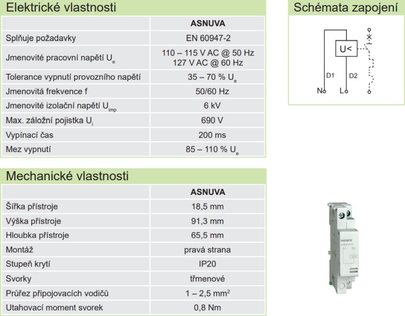 Noark 108958 ASNUVA Podpěťová spoušť pro Ex9SN, 110-115V 50Hz/127V 50Hz
