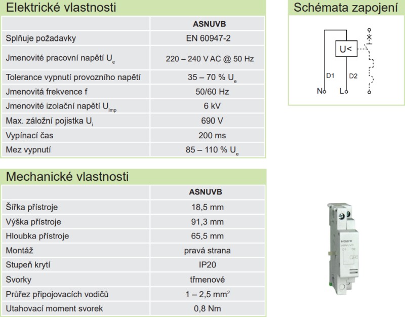 Noark 108959 ASNUVB Podpěťová spoušť pro Ex9SN, 220-240V 50Hz