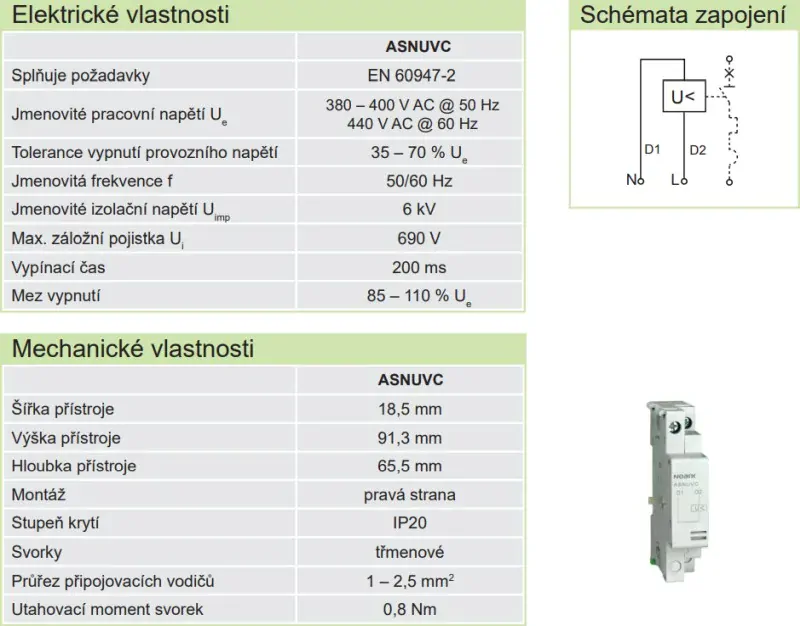 Noark 108960 ASNUVC Podpěťová spoušť pro Ex9SN, 380-400V 50Hz/440V 50Hz