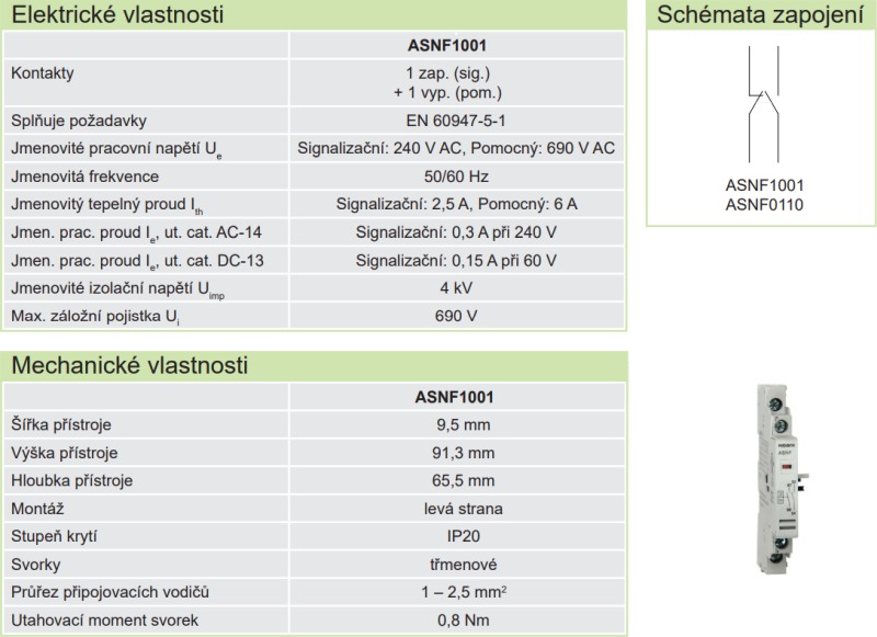 Noark 108964 ASNF1001 Pomocný kontakt se signalizací pro Ex9SN, 1NO(Fault)+1NC(Aux)