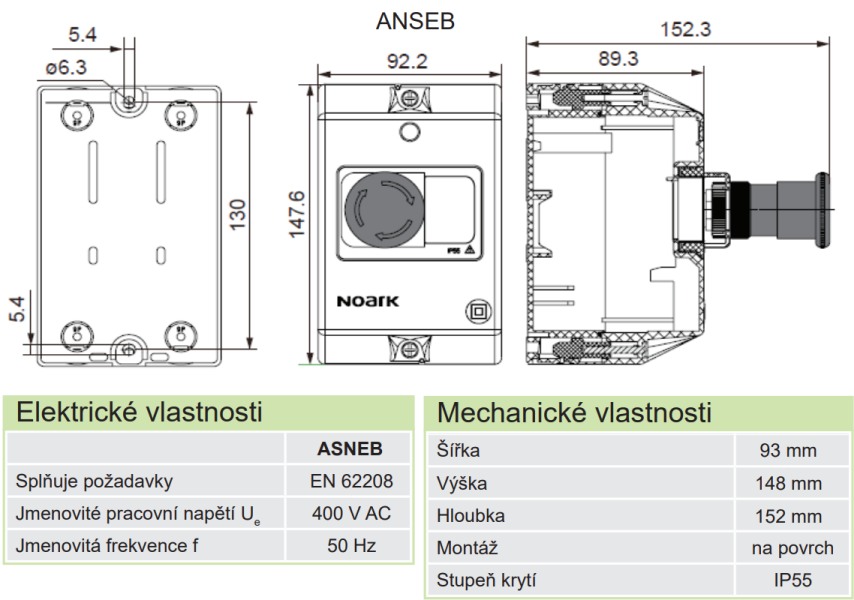 Noark 108969 ASNEB Rozvodnice pro Ex9SN s tlačítkem centrál STOP