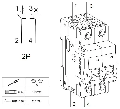 Noark 100302 Ex9BH 2P B3 Instalační jistič 10 kA, charakteristika B, 3 A, 2pól