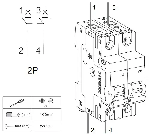Noark 100307 Ex9BH 2P B13  Instalační jistič 10 kA, charakteristika B, 13 A, 2pól