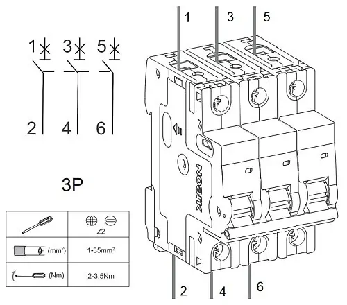 Noark 100405 Ex9BH 3P C1 Instalační jistič 10 kA, charakteristika C, 1 A, 3pól
