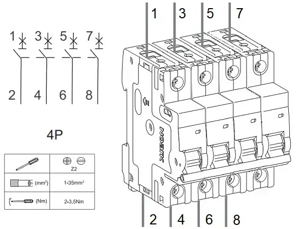 Noark 100447 Ex9BH 4P C40 Instalační jistič 10 kA, charakteristika C, 40 A, 4pól