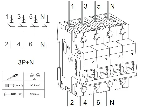 Noark 100512 Ex9BH 3PN D3 Instalační jistič 10 kA, charakteristika D, 3 A, 3+Npól
