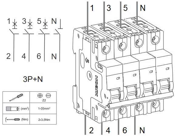 Noark 100156 Ex9BN 3PN C10 Instalační jistič 6 kA, charakteristika C, 10 A, 3+Npól