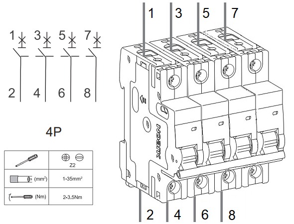 Noark 100264 Ex9BN 4P D20  Instalační jistič 6 kA, charakteristika D, 20 A, 4pól