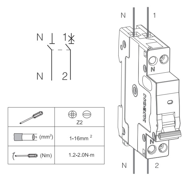 Noark 101616 Ex9PN-N 1PN C10  Instalační jistič, šířka 1 modul, 6 kA, charakteristika C, 10 A, 1+Npól