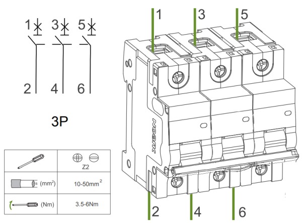 Noark 102796 Ex9B125 3P D25A Instalační jistič 25 kA, charakteristika D, 25 A, 3-pól
