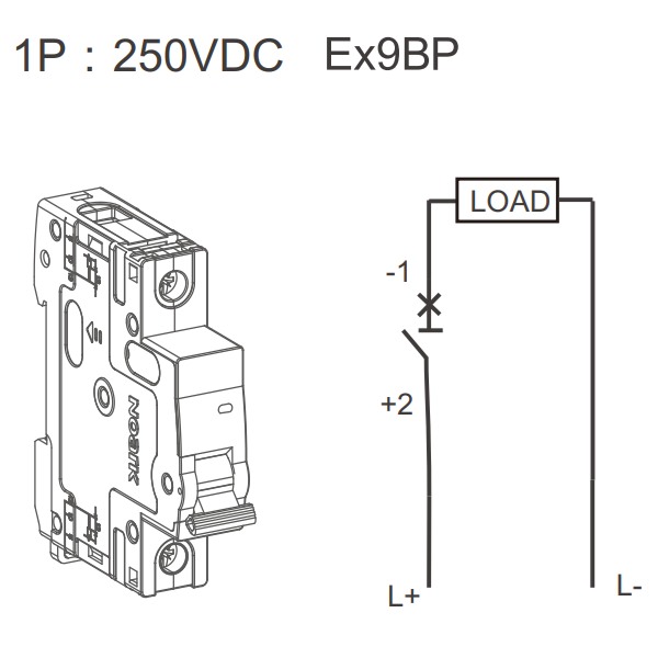 Noark 110075 Ex9BP-JX(+) 1P C25 DC instalační jistič 10 kA, charakteristika C, 25 A, 250 V DC, 1pól