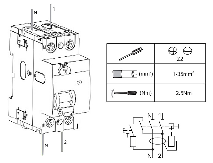 Noark 108163 Ex9L-H 2P 25A 100mA Proudový chránič, Icn=10kA, 2-pól, In=25A, I?n=100mA, typ  AC