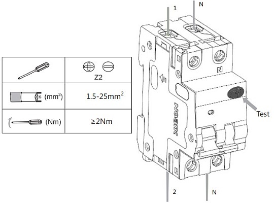 Noark 107547 Ex9BL-H 1P+N B32 300mA Proud. chránič s nadpr. ochr., Icn=10kA, 1+Npól, char. B, In=32A, I?n=300mA, typ AC